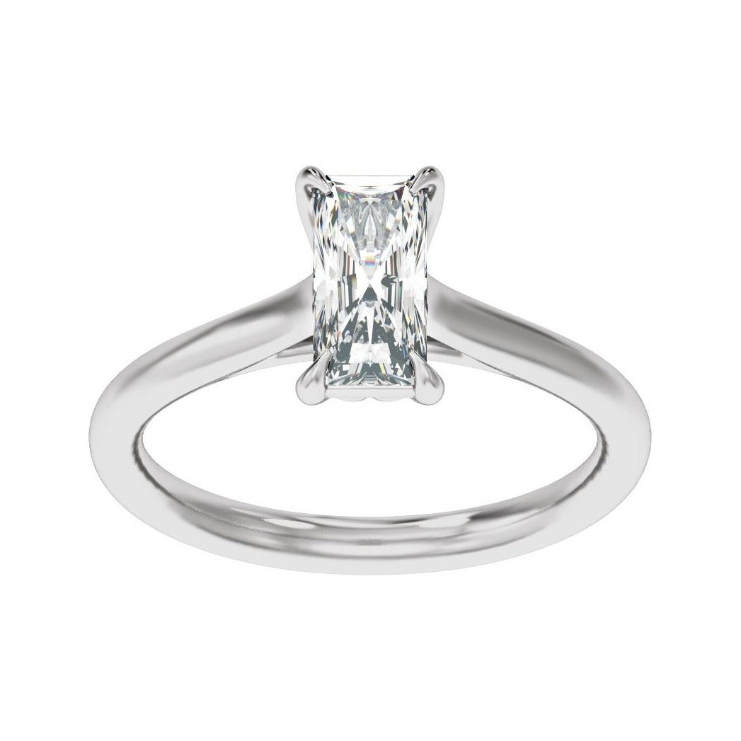 Sapphire Row Lab-Grown Radiant-Cut Diamond Cathedral Claw-Prong Solitaire Engagement Ring - 14K White Gold, 1 ctw (view 3)