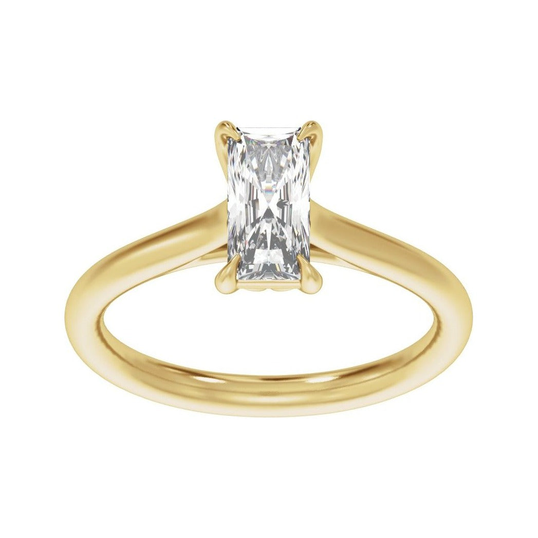 Sapphire Row Lab-Grown Radiant-Cut Diamond Cathedral Claw-Prong Solitaire Engagement Ring - 14K Yellow Gold (view 3)