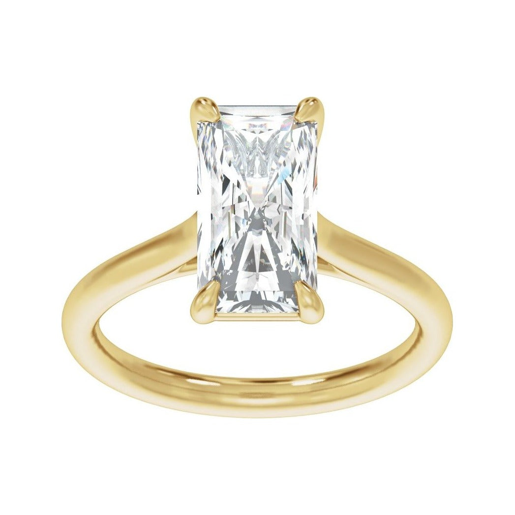 Sapphire Row Lab-Grown Radiant-Cut Diamond Cathedral Claw-Prong Solitaire Engagement Ring - 14K Yellow Gold, 3 ctw (view 3)
