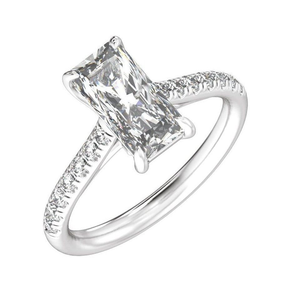 Sapphire Row Lab-Grown Radiant-Cut Diamond Claw-Prong Accented Engagement Ring - Platinum, 2 1/3 ctw