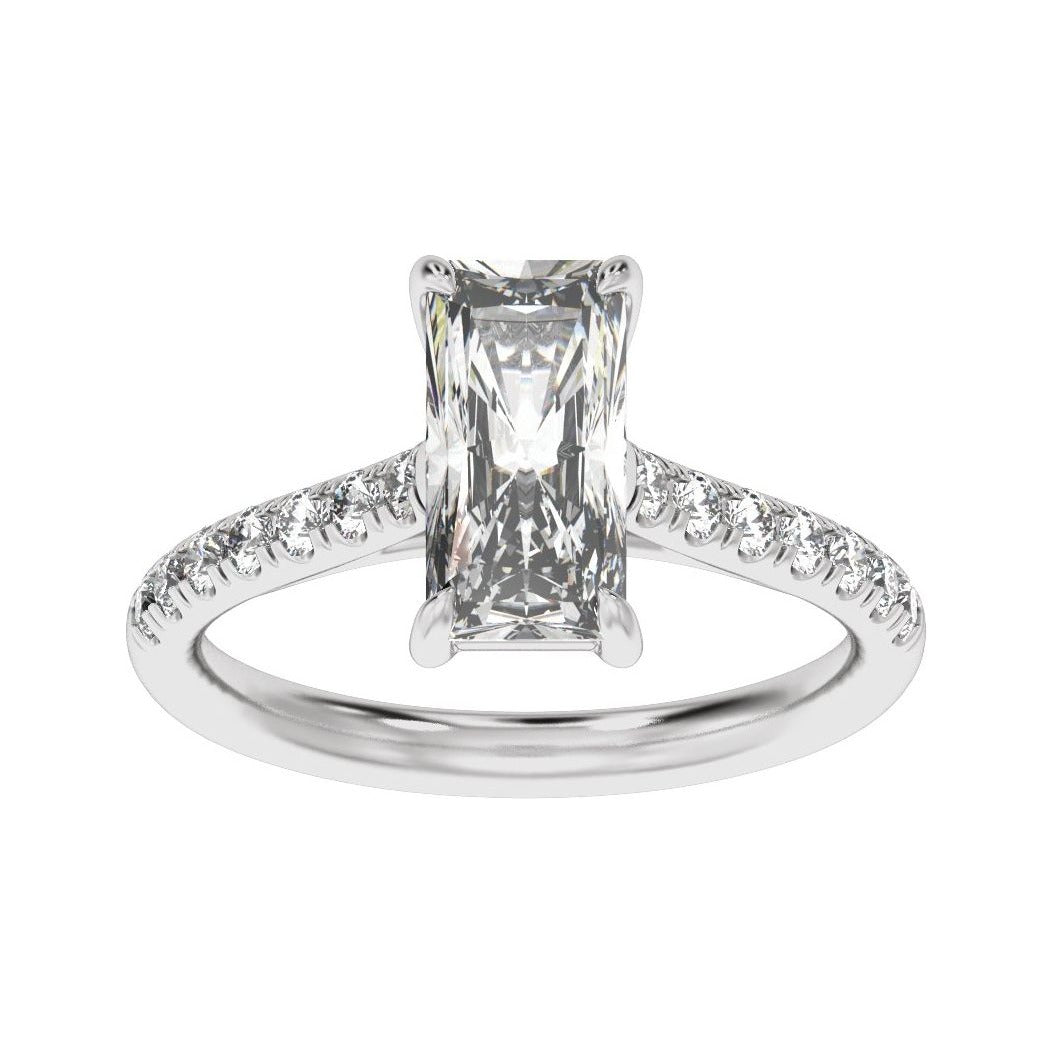 Sapphire Row Lab-Grown Radiant-Cut Diamond Claw-Prong Accented Engagement Ring - Platinum, 2 1/3 ctw (view 3)