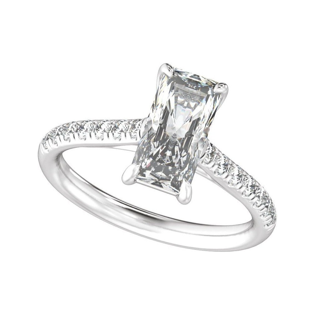 Sapphire Row Lab-Grown Radiant-Cut Diamond Claw-Prong Accented Engagement Ring - Platinum, 2 1/3 ctw (view 5)