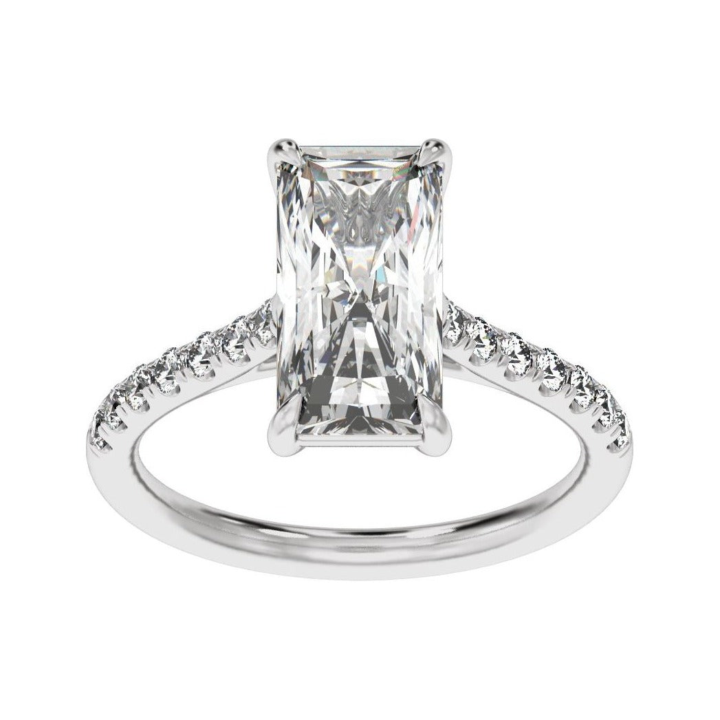 Sapphire Row Lab-Grown Radiant-Cut Diamond Claw-Prong Accented Engagement Ring - Platinum, 3 1/3 ctw (view 3)