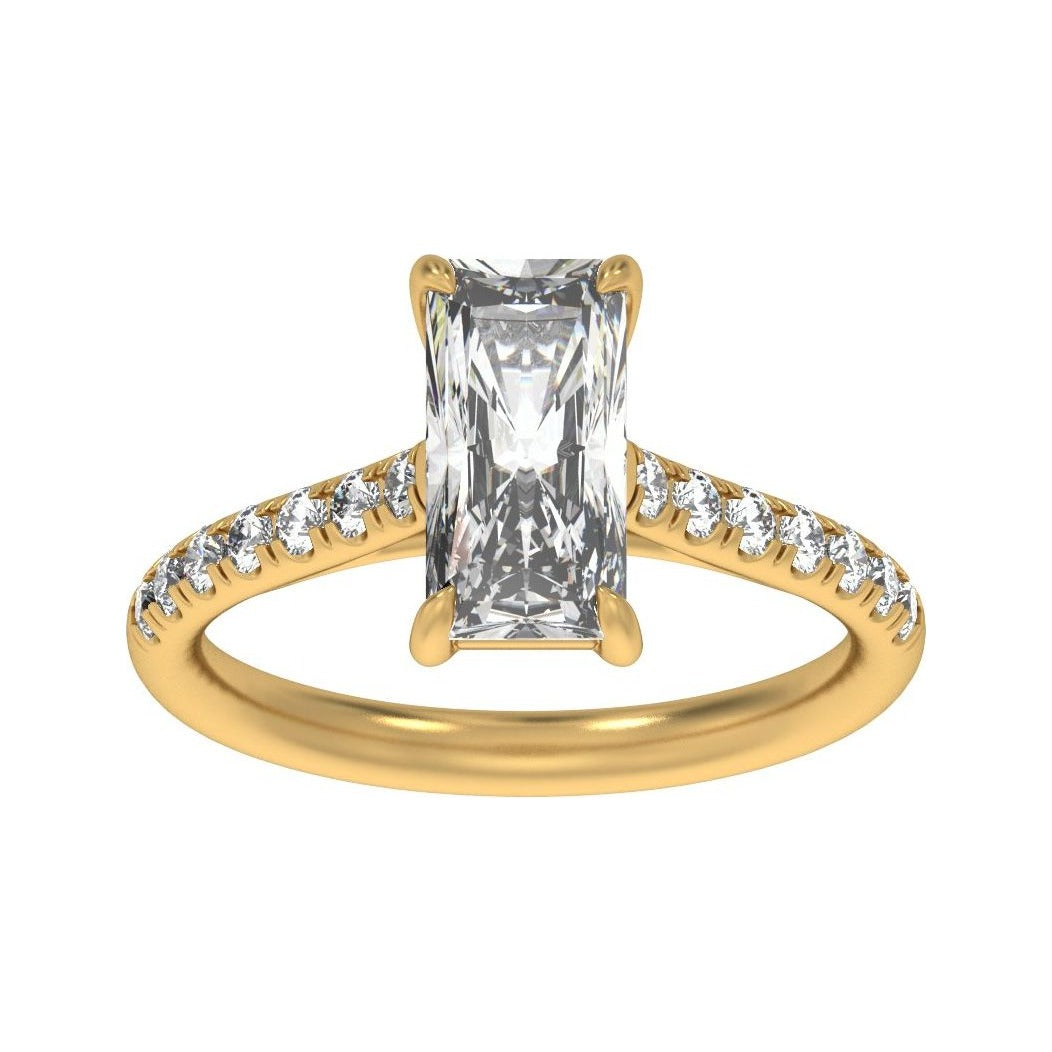 Sapphire Row Lab-Grown Radiant-Cut Diamond Claw-Prong Accented Engagement Ring - 14K Yellow Gold, 2 1/3 ctw (view 3)