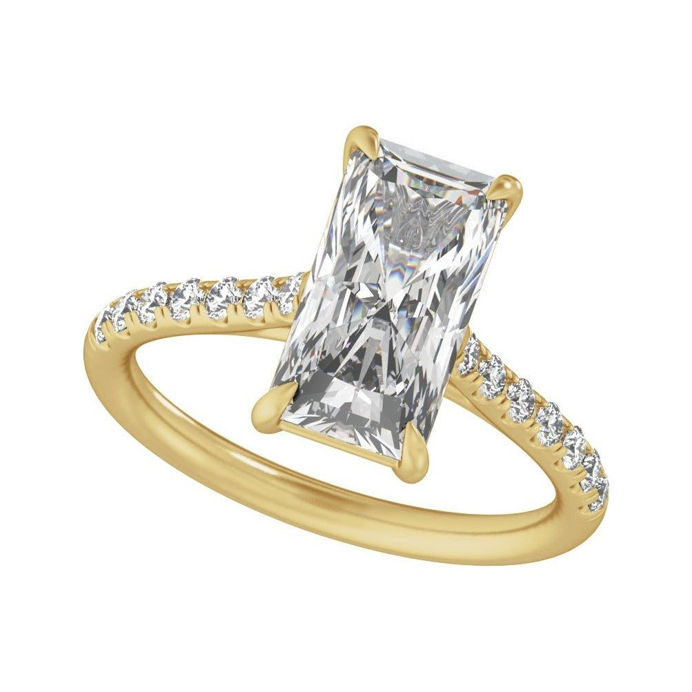 Sapphire Row Lab-Grown Radiant-Cut Diamond Claw-Prong Accented Engagement Ring - 14K Yellow Gold, 3 1/3 ctw (view 5)