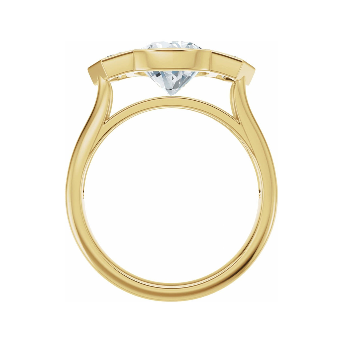 Sapphire Row Lab-Grown Round Diamond Bezel-Set Three-Stone Engagement Ring - 14K Yellow Gold (view 2)