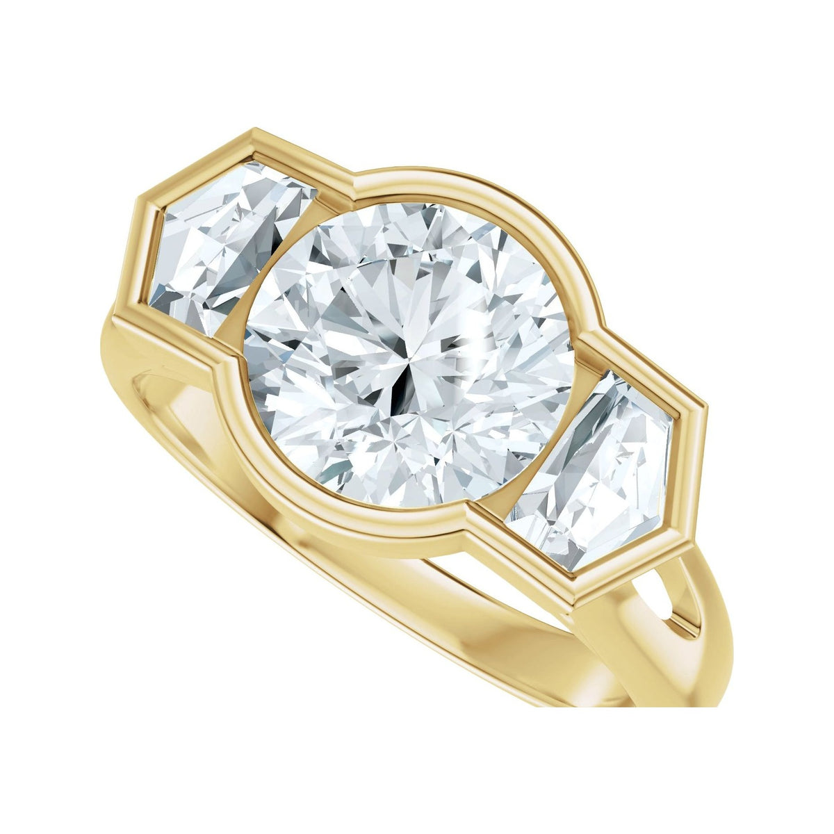 Sapphire Row Lab-Grown Round Diamond Bezel-Set Three-Stone Engagement Ring - 14K Yellow Gold (view 5)