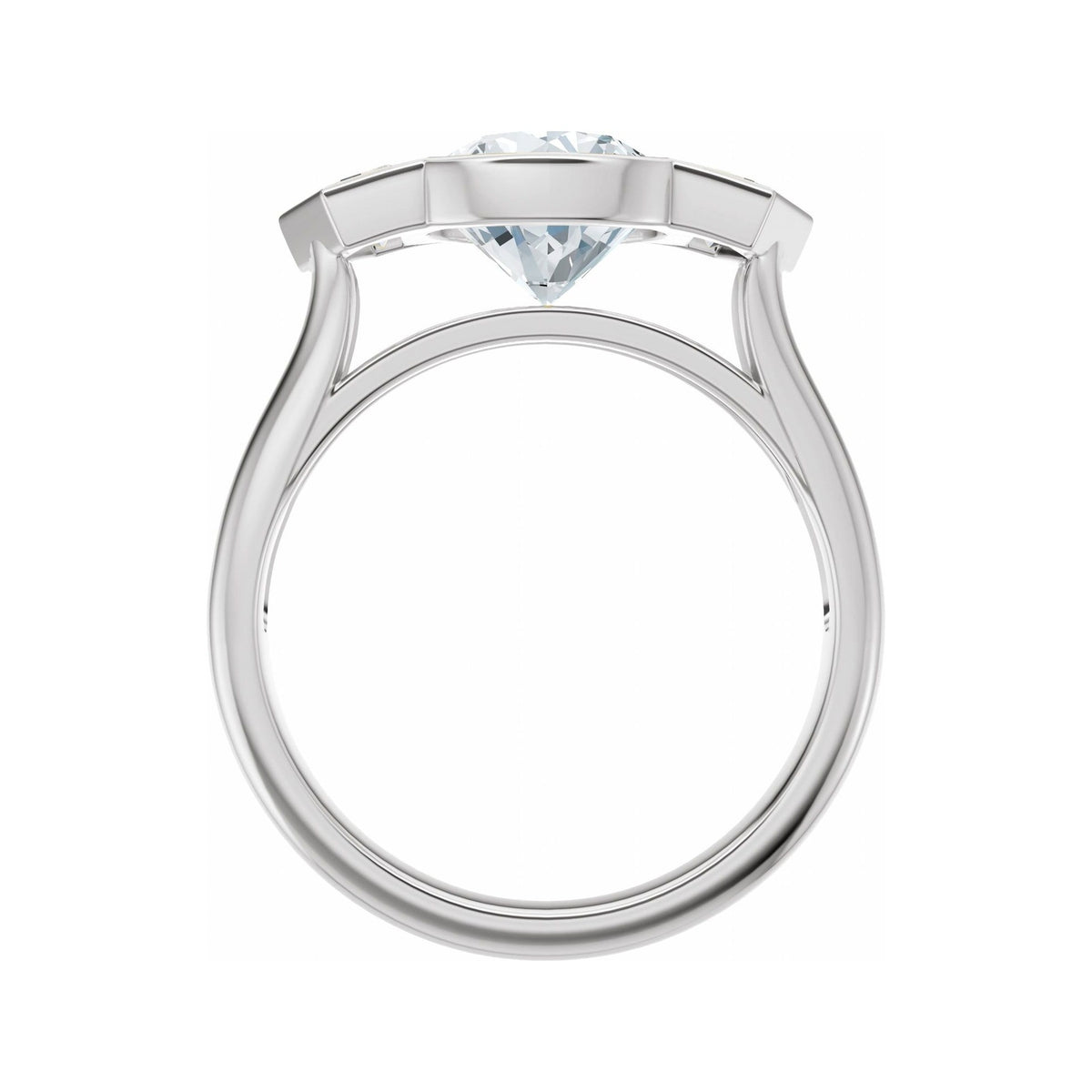 Sapphire Row Lab-Grown Round Diamond Bezel-Set Three-Stone Engagement Ring - 14K White Gold (view 2)