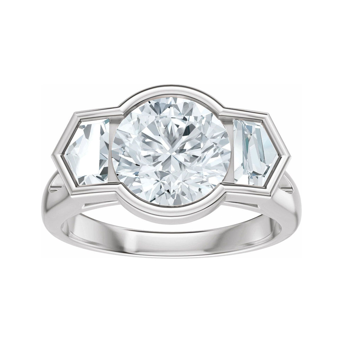 Sapphire Row Lab-Grown Round Diamond Bezel-Set Three-Stone Engagement Ring - 14K White Gold (view 3)