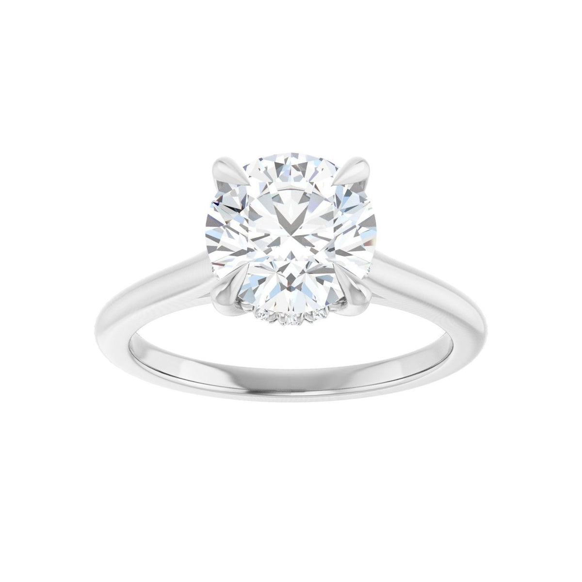 Sapphire Row Lab-Grown Round Diamond Cathedral Claw-Prong Hidden Halo-Style Engagement Ring - 14K White Gold, 2 ctw (view 3)