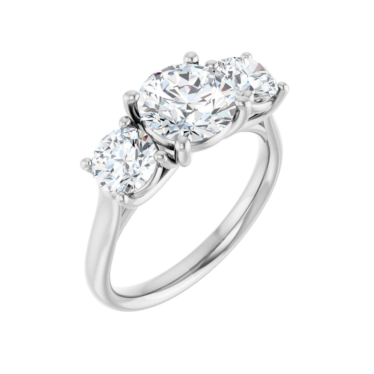 Sapphire Row Lab-Grown Round Diamond Cathedral Three-Stone Engagement Ring - 14K White Gold, 2 1/2 ctw