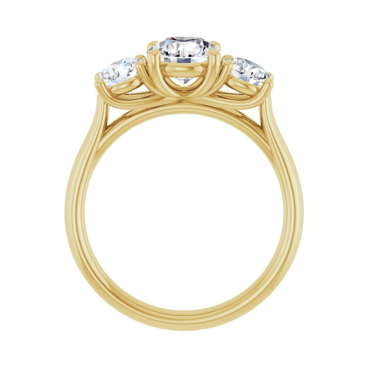 Sapphire Row Lab-Grown Round Diamond Cathedral Three-Stone Engagement Ring - 14K Yellow Gold, 1 3/4 ctw (view 2)