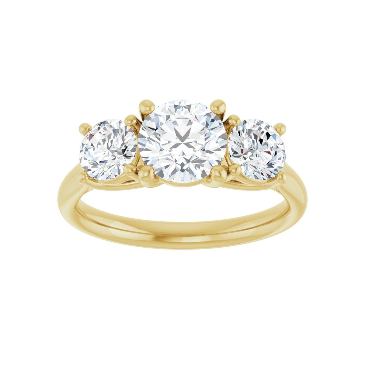 Sapphire Row Lab-Grown Round Diamond Cathedral Three-Stone Engagement Ring - 14K Yellow Gold, 1 3/4 ctw (view 3)