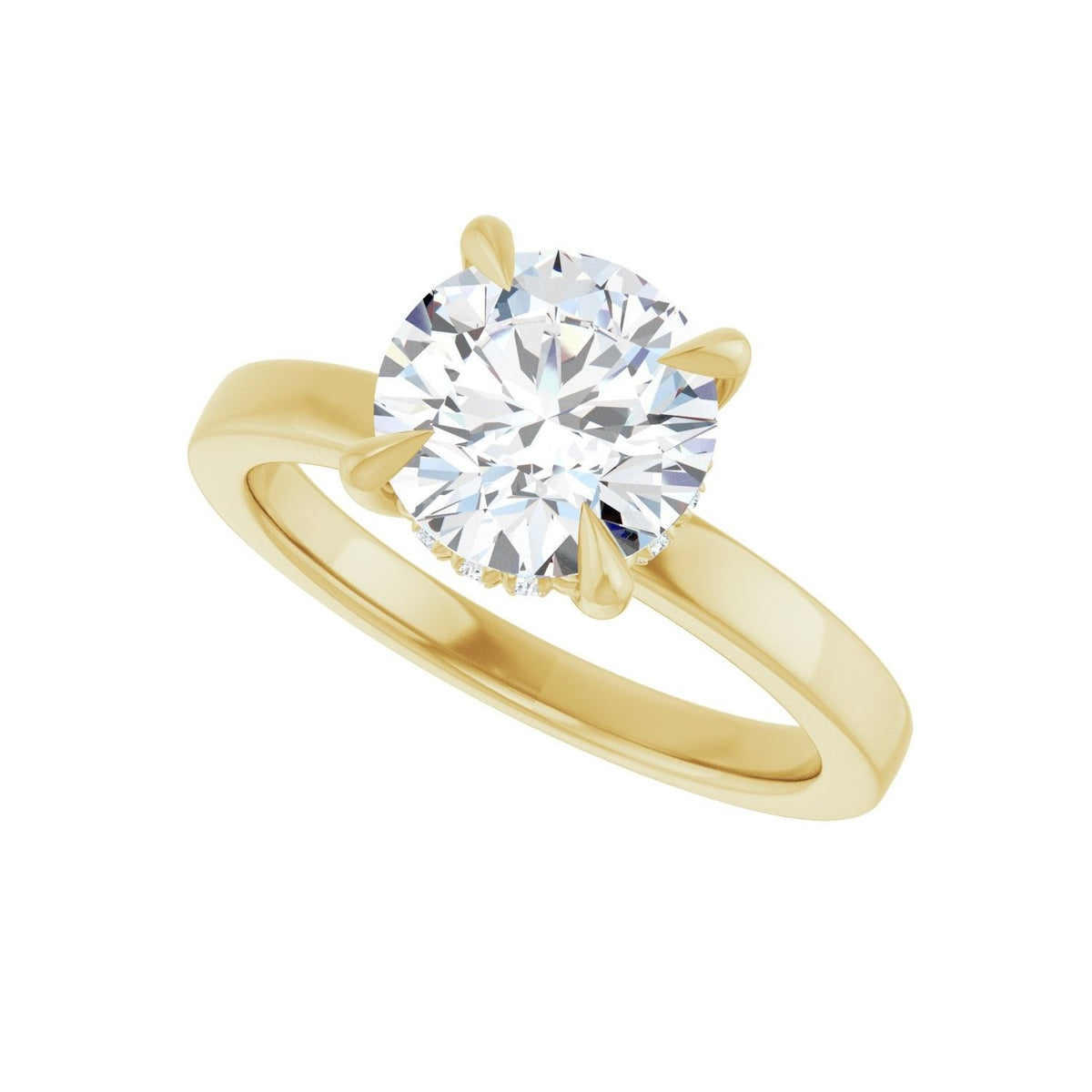 Sapphire Row Lab-Grown Round Diamond Claw-Prong Hidden Halo-Style Engagement Ring - 14K Yellow Gold, 2 ctw (view 5)
