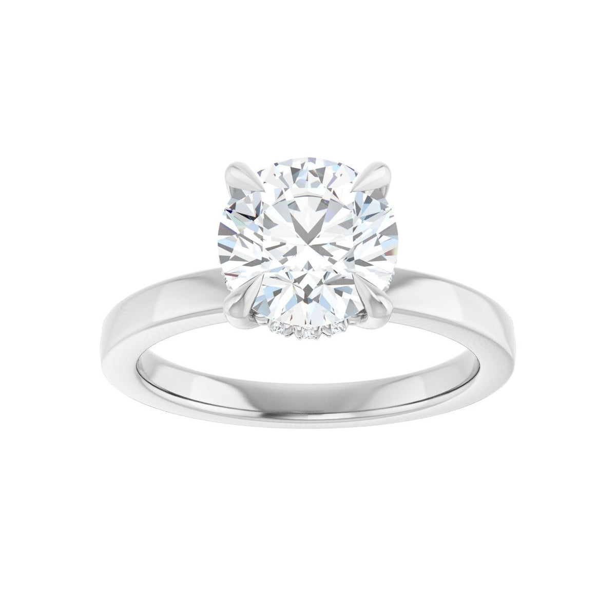 Sapphire Row Lab-Grown Round Diamond Claw-Prong Hidden Halo-Style Engagement Ring - 14K White Gold, 2 ctw (view 3)