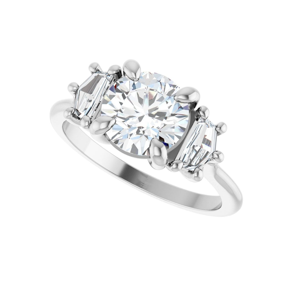Sapphire Row Lab-Grown Round Diamond Claw-Prong Three-Stone Engagement Ring - 14K White Gold, 1 7/8 ctw (view 5)