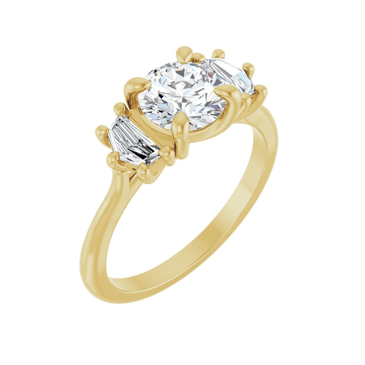 Sapphire Row Lab-Grown Round Diamond Claw-Prong Three-Stone Engagement Ring - 14K Yellow Gold, 1 1/3 ctw
