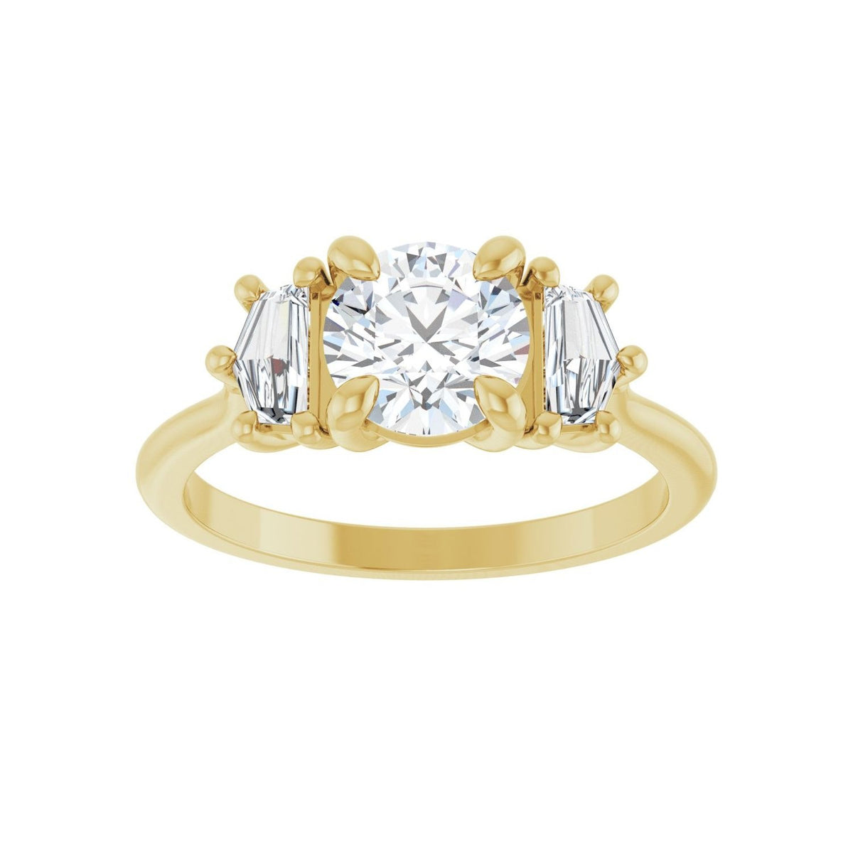 Sapphire Row Lab-Grown Round Diamond Claw-Prong Three-Stone Engagement Ring - 14K Yellow Gold, 1 1/3 ctw (view 3)