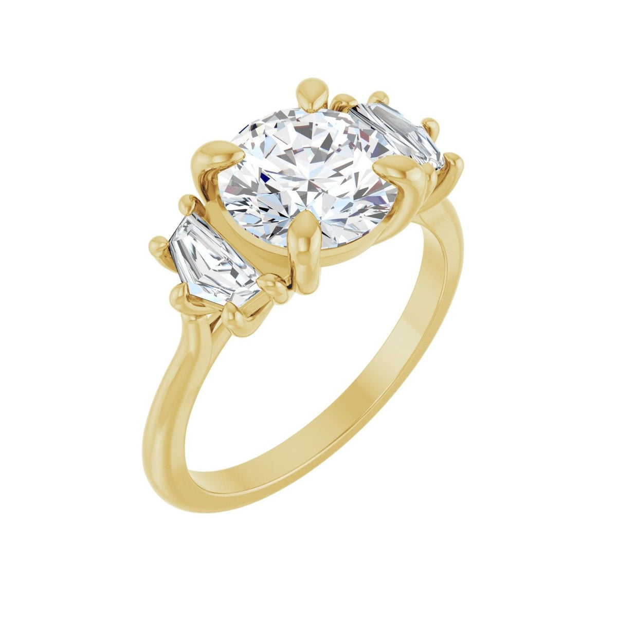 Sapphire Row Lab-Grown Round Diamond Claw-Prong Three-Stone Engagement Ring - 14K Yellow Gold, 2 3/8 ctw