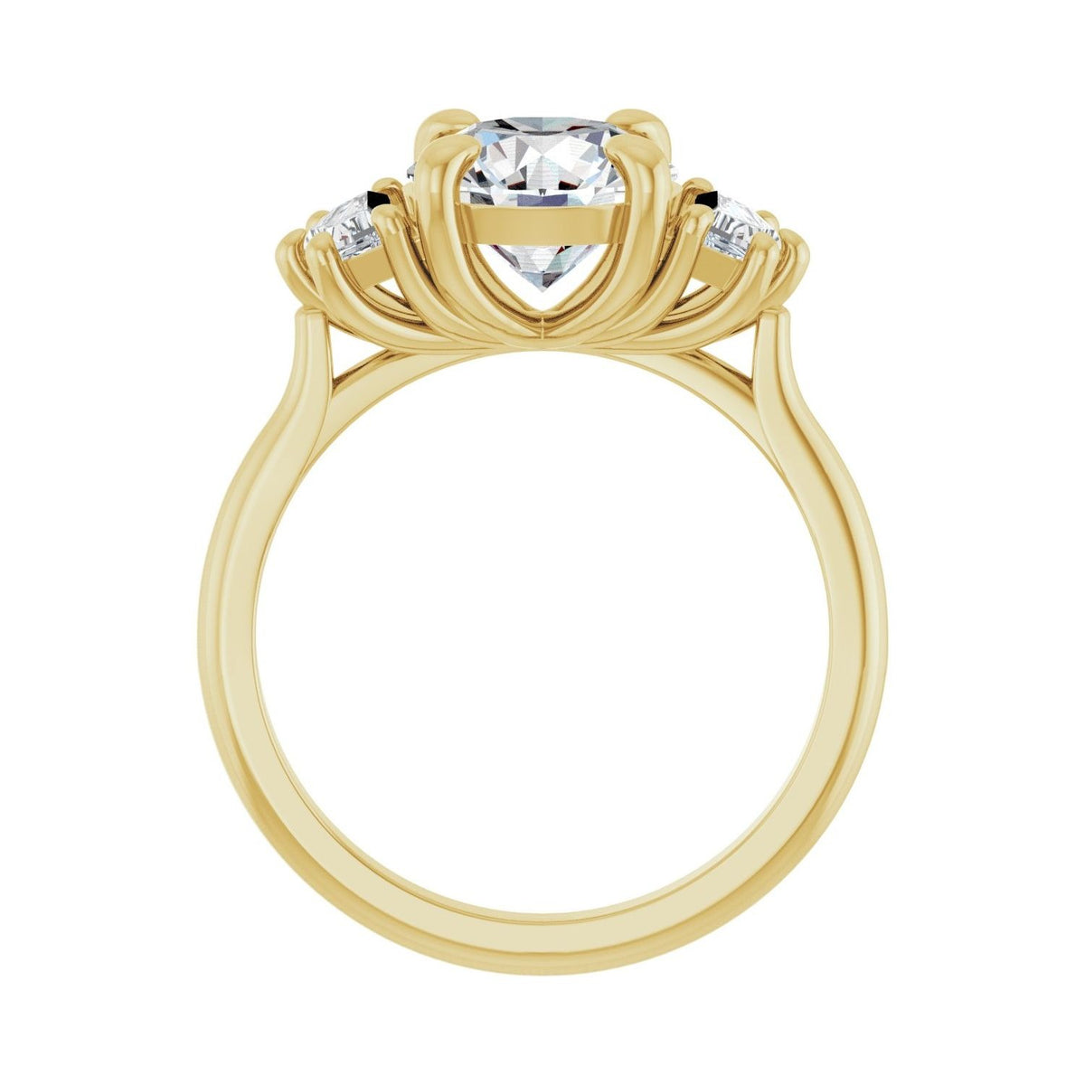 Sapphire Row Lab-Grown Round Diamond Claw-Prong Three-Stone Engagement Ring - 14K Yellow Gold, 2 3/8 ctw (view 2)