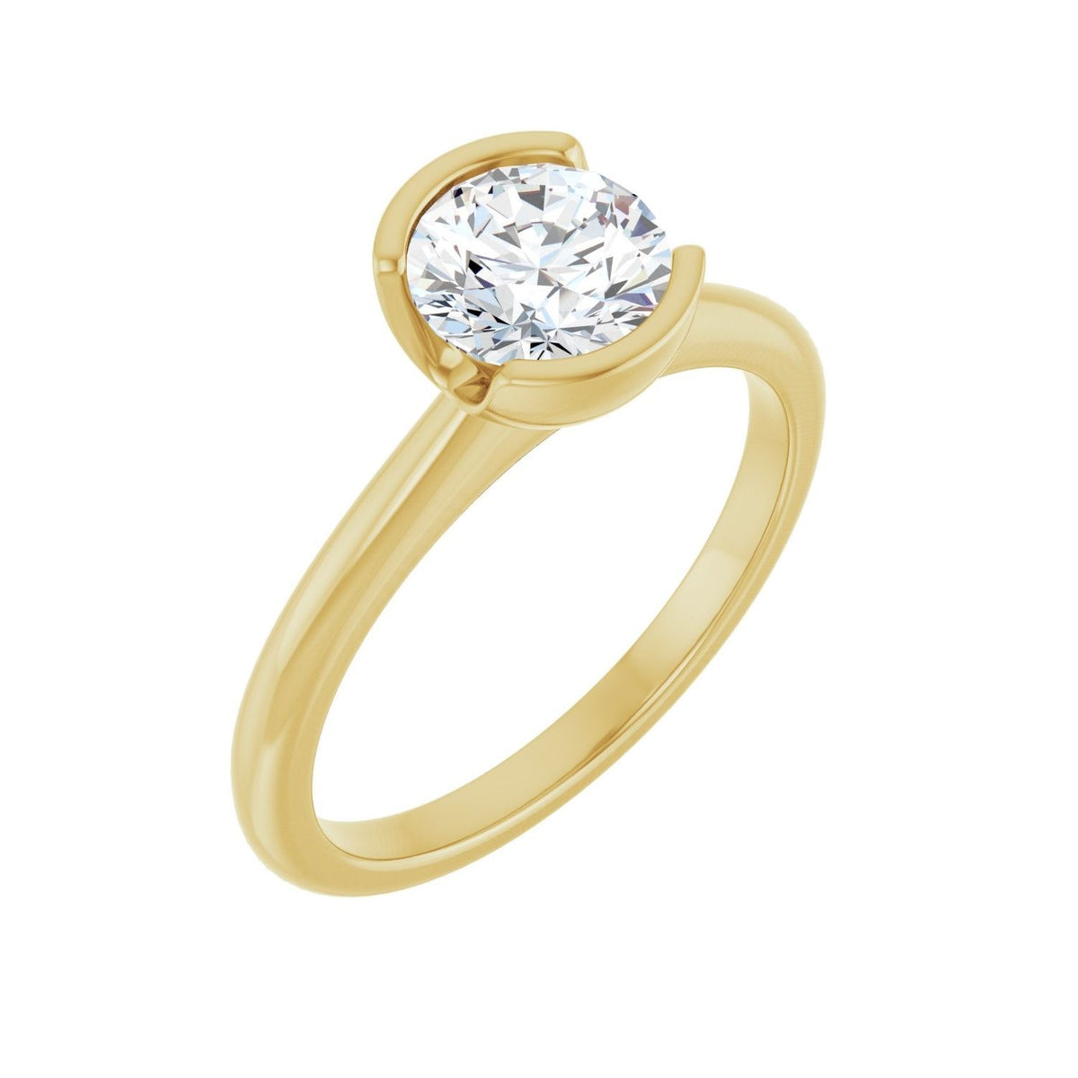 Sapphire Row Lab-Grown Round Diamond Half-Bezel Engagement Ring - 14K Yellow Gold, 1 ctw