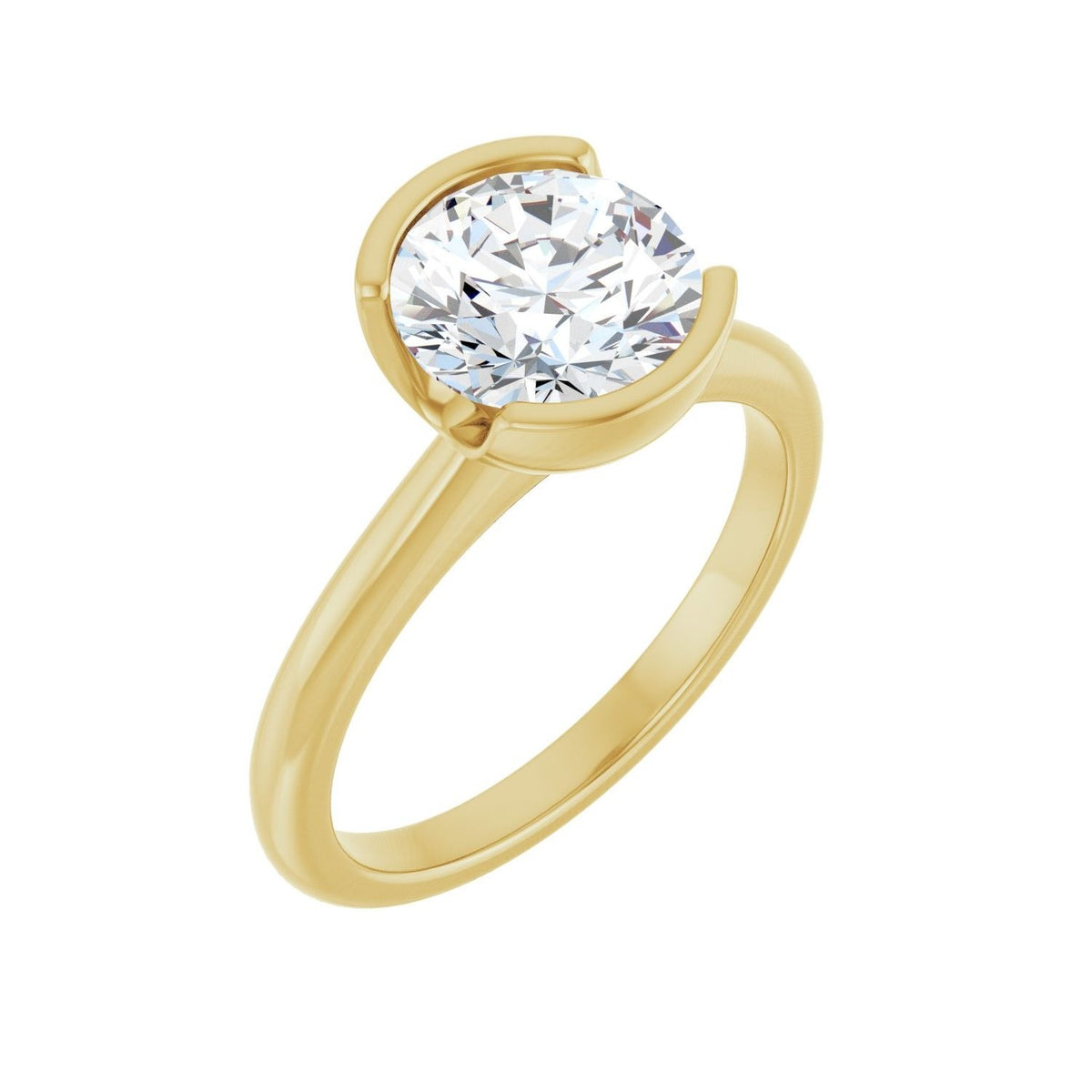 Sapphire Row Lab-Grown Round Diamond Half-Bezel Engagement Ring - 14K Yellow Gold, 2 ctw