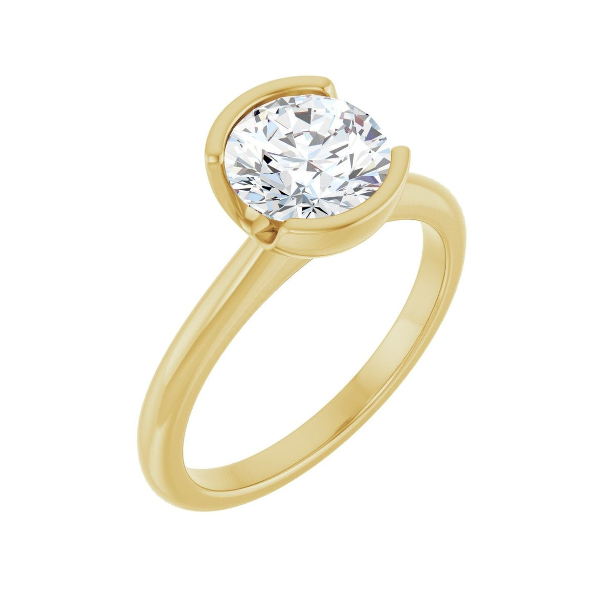 Sapphire Row Lab-Grown Round Diamond Half-Bezel Engagement Ring - 14K Yellow Gold, 1 1/2 ctw