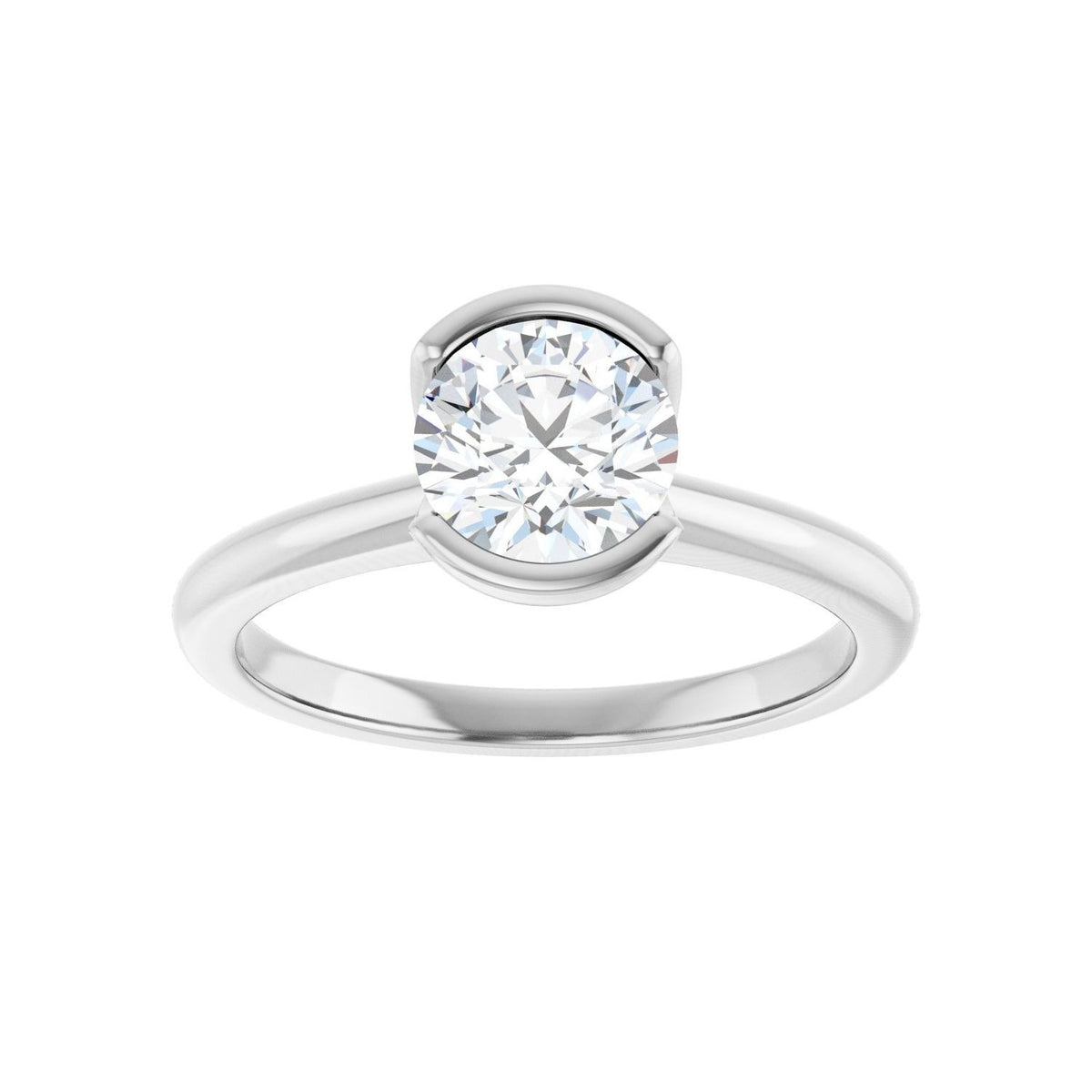 Sapphire Row Lab-Grown Round Diamond Half-Bezel Engagement Ring - 14K White Gold, 1 ctw (view 3)