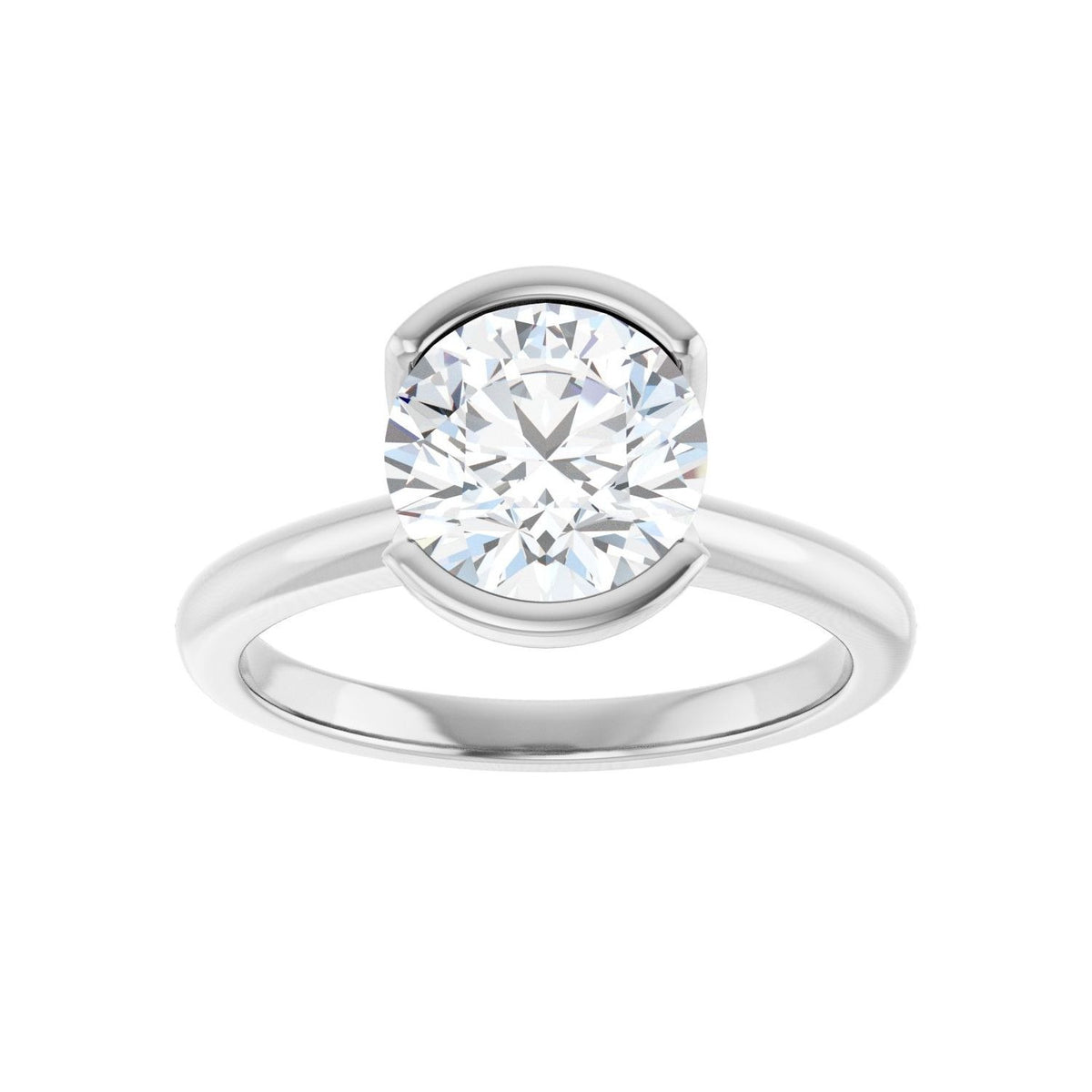 Sapphire Row Lab-Grown Round Diamond Half-Bezel Engagement Ring - 14K White Gold, 2 ctw (view 3)