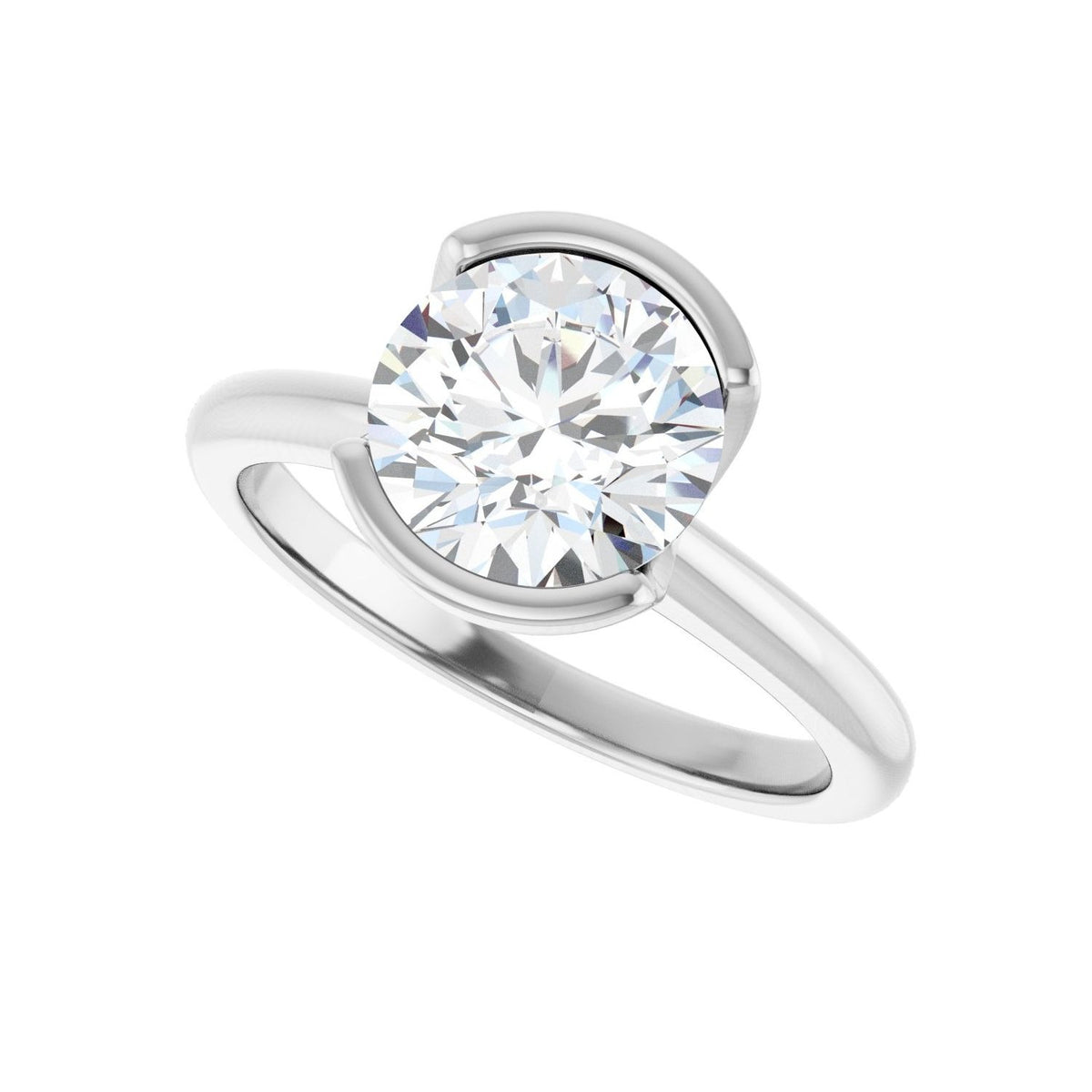 Sapphire Row Lab-Grown Round Diamond Half-Bezel Engagement Ring - 14K White Gold, 2 ctw (view 5)