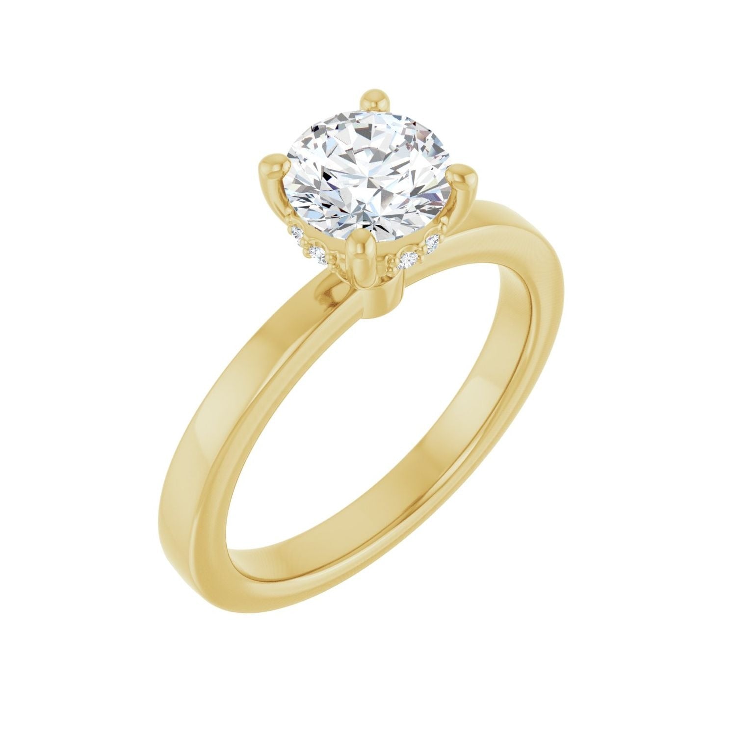 Sapphire Row Lab-Grown Round Diamond Hidden Halo-Style Engagement Ring - 14K Yellow Gold, 1 ctw
