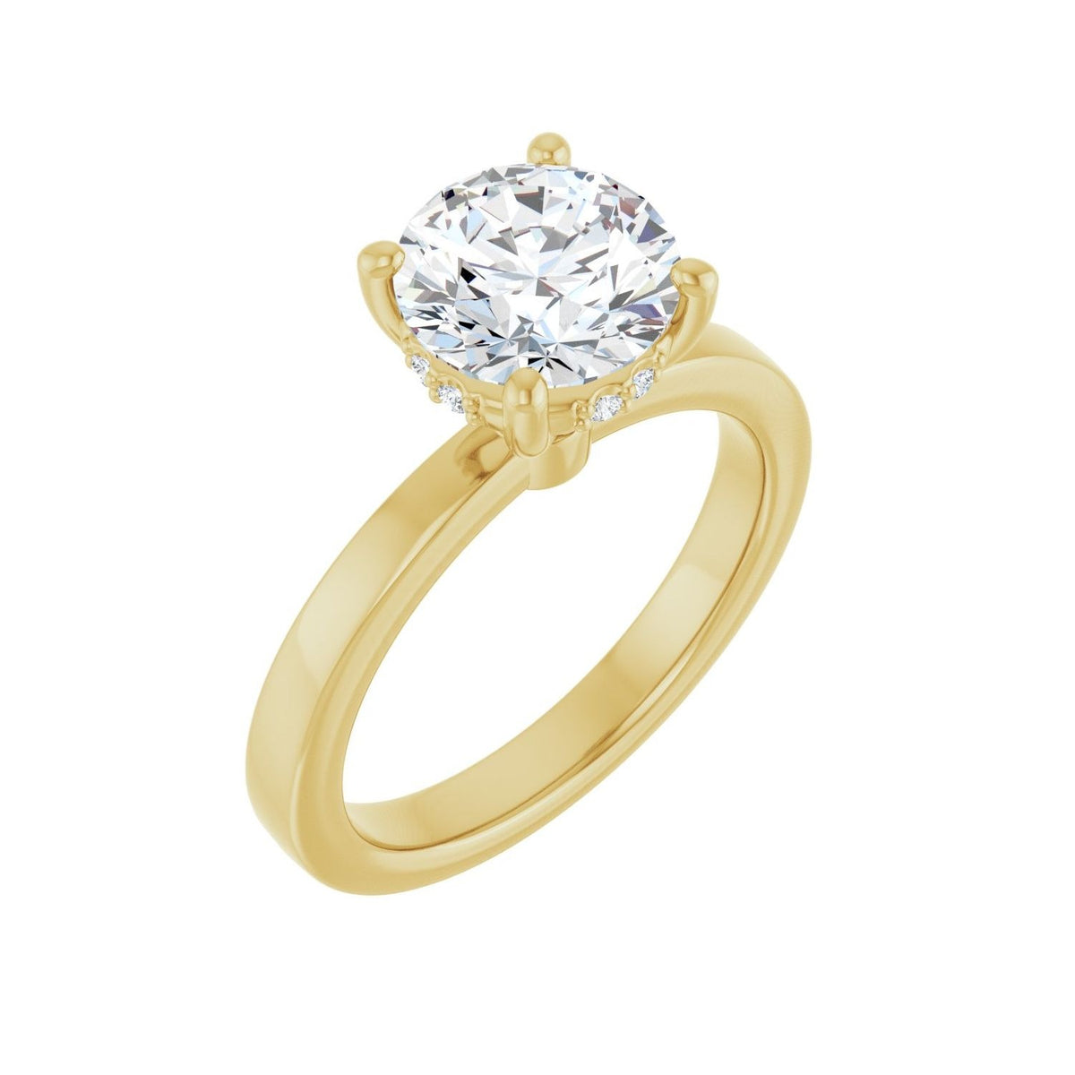 Sapphire Row Lab-Grown Round Diamond Hidden Halo-Style Engagement Ring - 14K Yellow Gold, 2 ctw