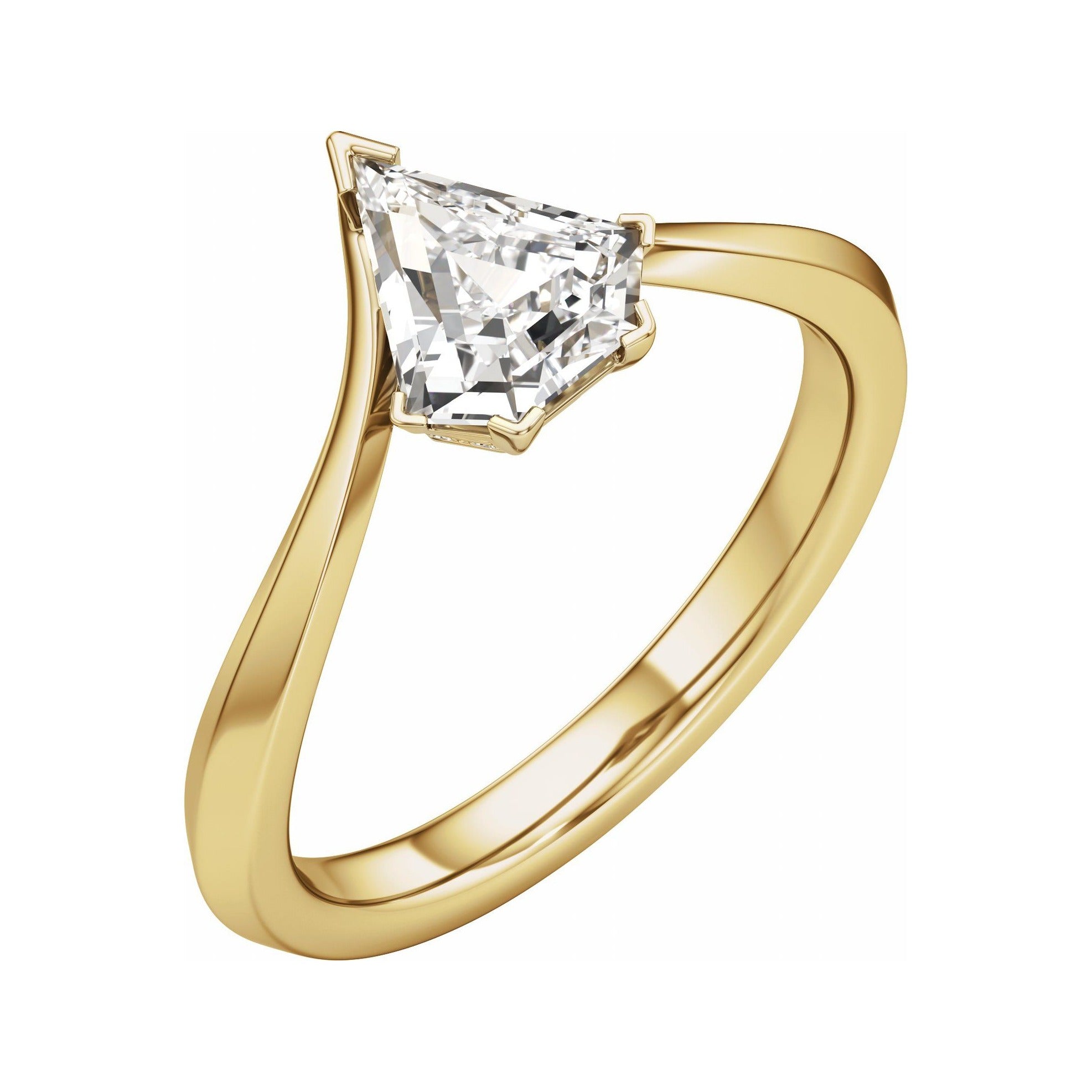 Sapphire Row Lab-Grown Shield Diamond Hidden Halo-Style Engagement Ring - 14K Yellow Gold, 1 ctw