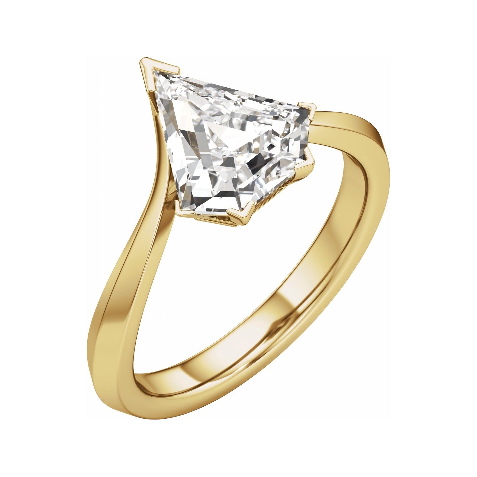 Sapphire Row Lab-Grown Shield Diamond Hidden Halo-Style Engagement Ring - 14K Yellow Gold, 2 ctw