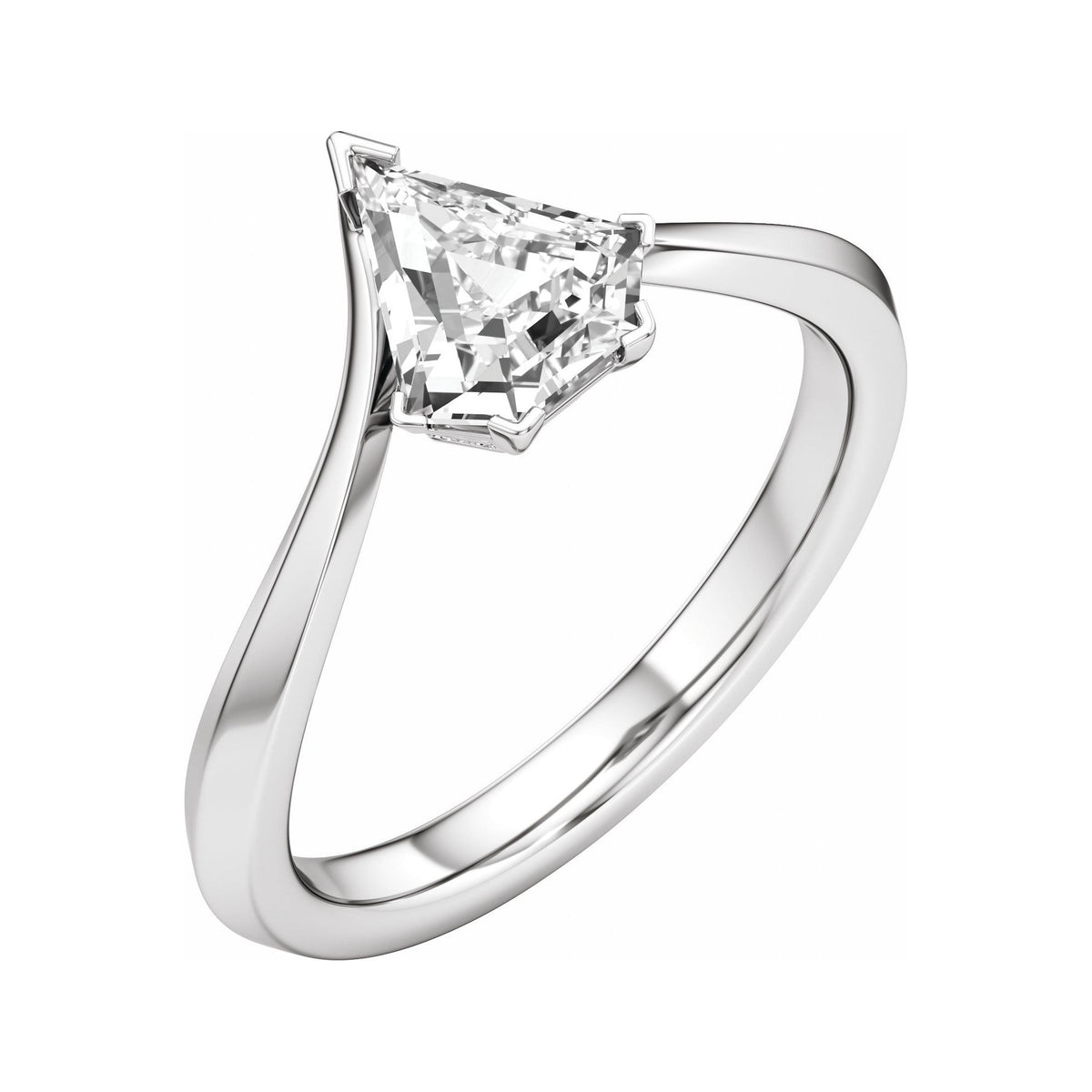Sapphire Row Lab-Grown Shield Diamond Hidden Halo-Style Engagement Ring - 14K White Gold, 1 ctw
