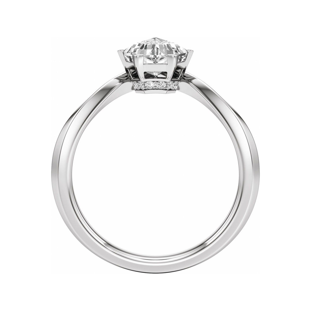 Sapphire Row Lab-Grown Shield Diamond Hidden Halo-Style Engagement Ring - 14K White Gold, 1 ctw (view 2)