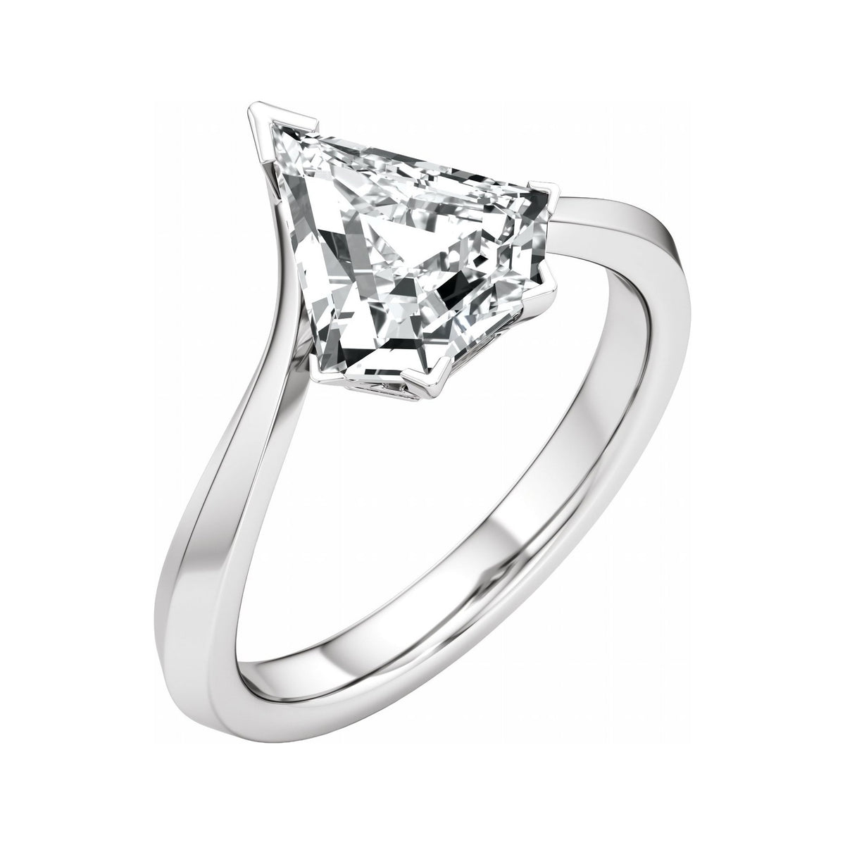 Sapphire Row Lab-Grown Shield Diamond Hidden Halo-Style Engagement Ring - 14K White Gold, 2 ctw