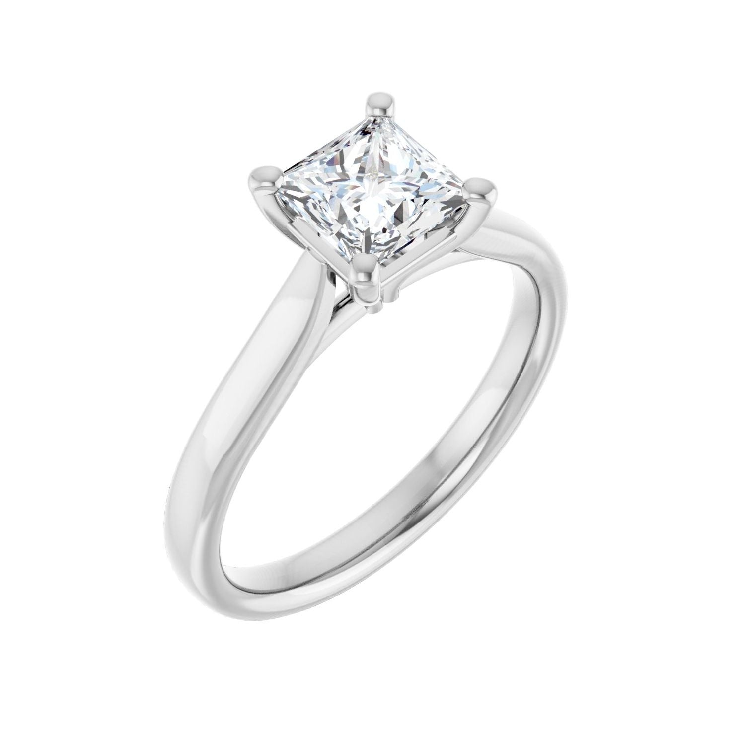 Sapphire Row Lab-Grown Princess-Cut Diamond Cathedral Solitaire Engagement Ring - 14K White Gold, 1 ctw