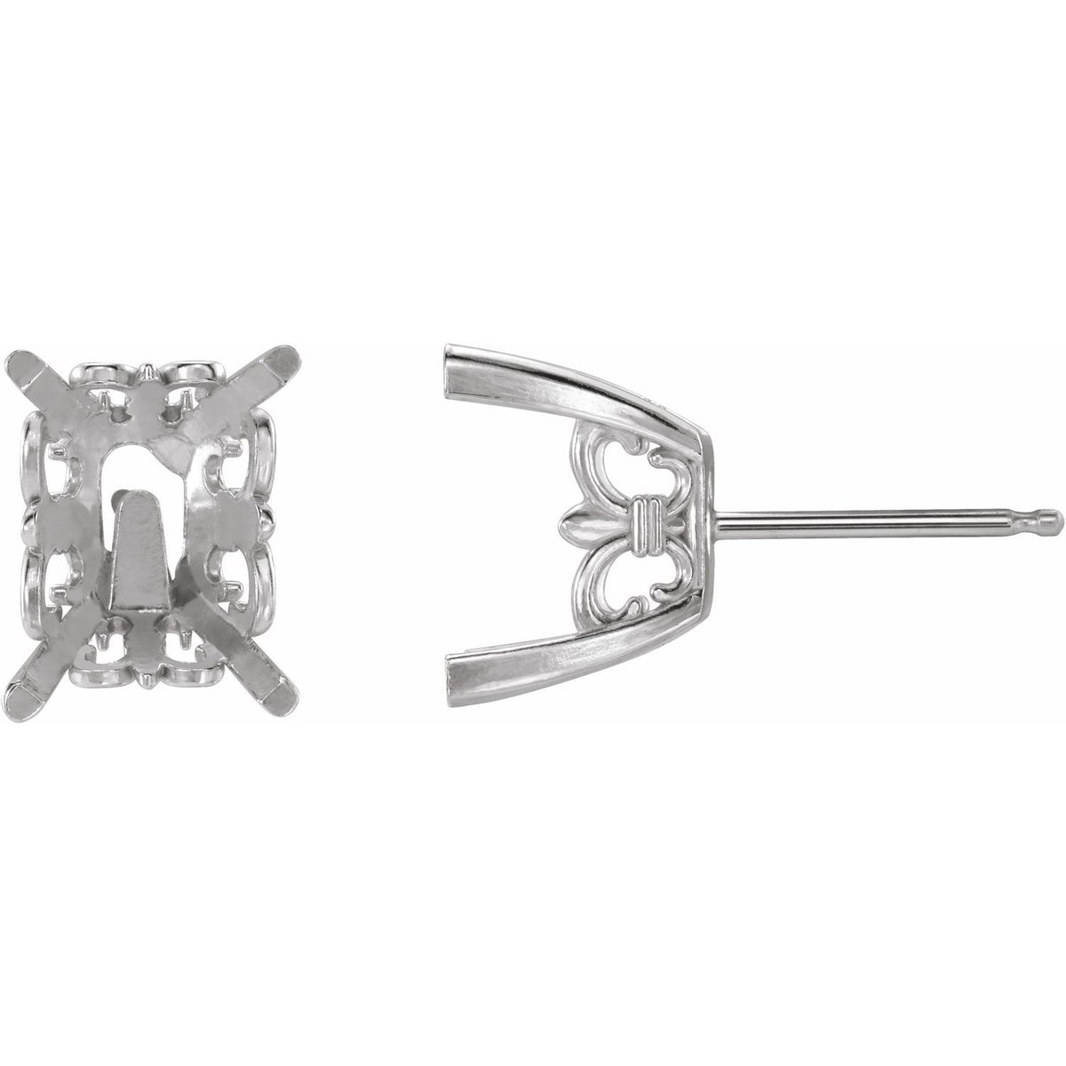 Emerald 4-Prong Fleur-de-lis Stud Earrings Setting — Platinum — original mounting