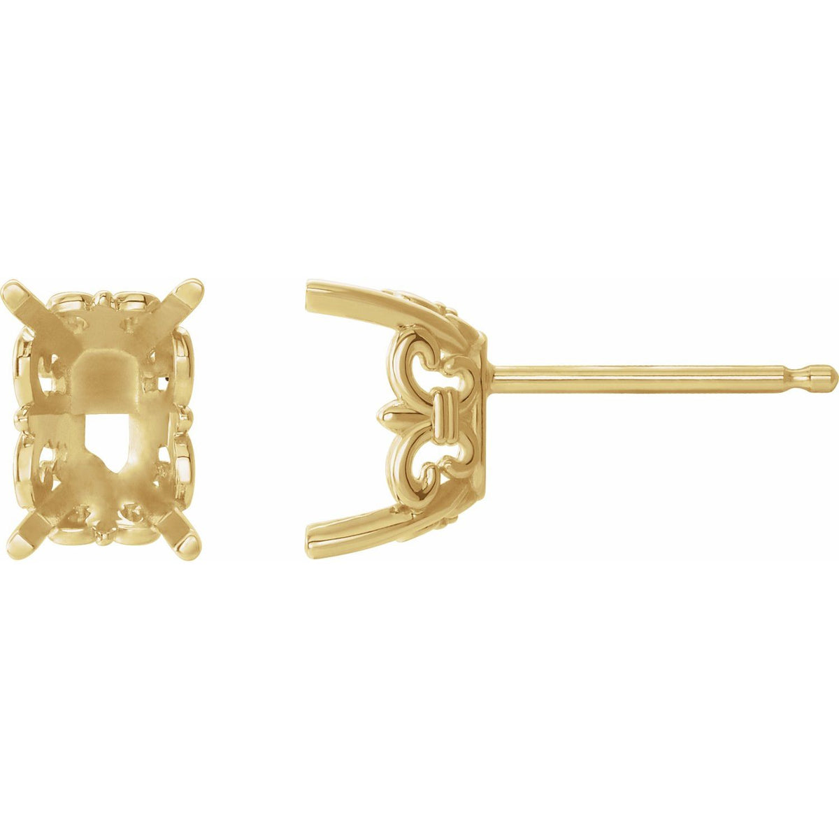 Emerald 4-Prong Fleur-de-lis Stud Earrings Setting — 14K Yellow Gold — original mounting