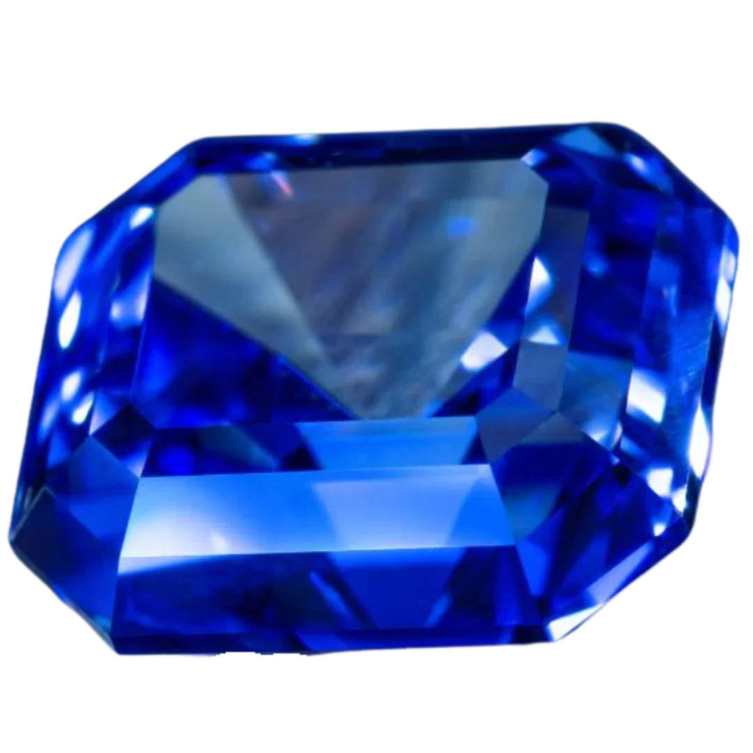 Faceted blue sapphire gemstone with vivid color and brilliant cut