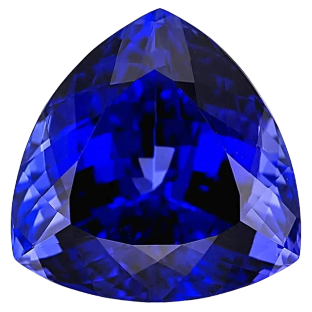 Trillion-cut violet-blue tanzanite gemstone with brilliant facets