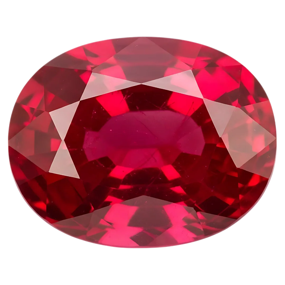 Faceted oval rubellite tourmaline gemstone on a black background