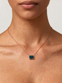 Lab-Grown Emerald-Cut Gemstone Necklace in 14K Rose Gold, Alexandrite, worn at the collarbone