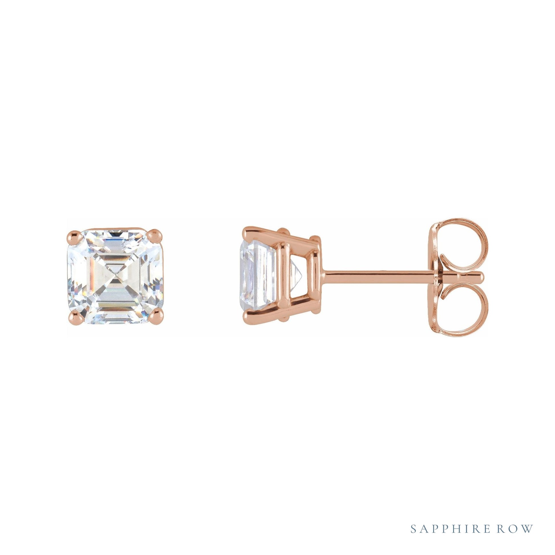 Sapphire Row Asscher Lab-Grown Diamond Studs in 14K rose gold