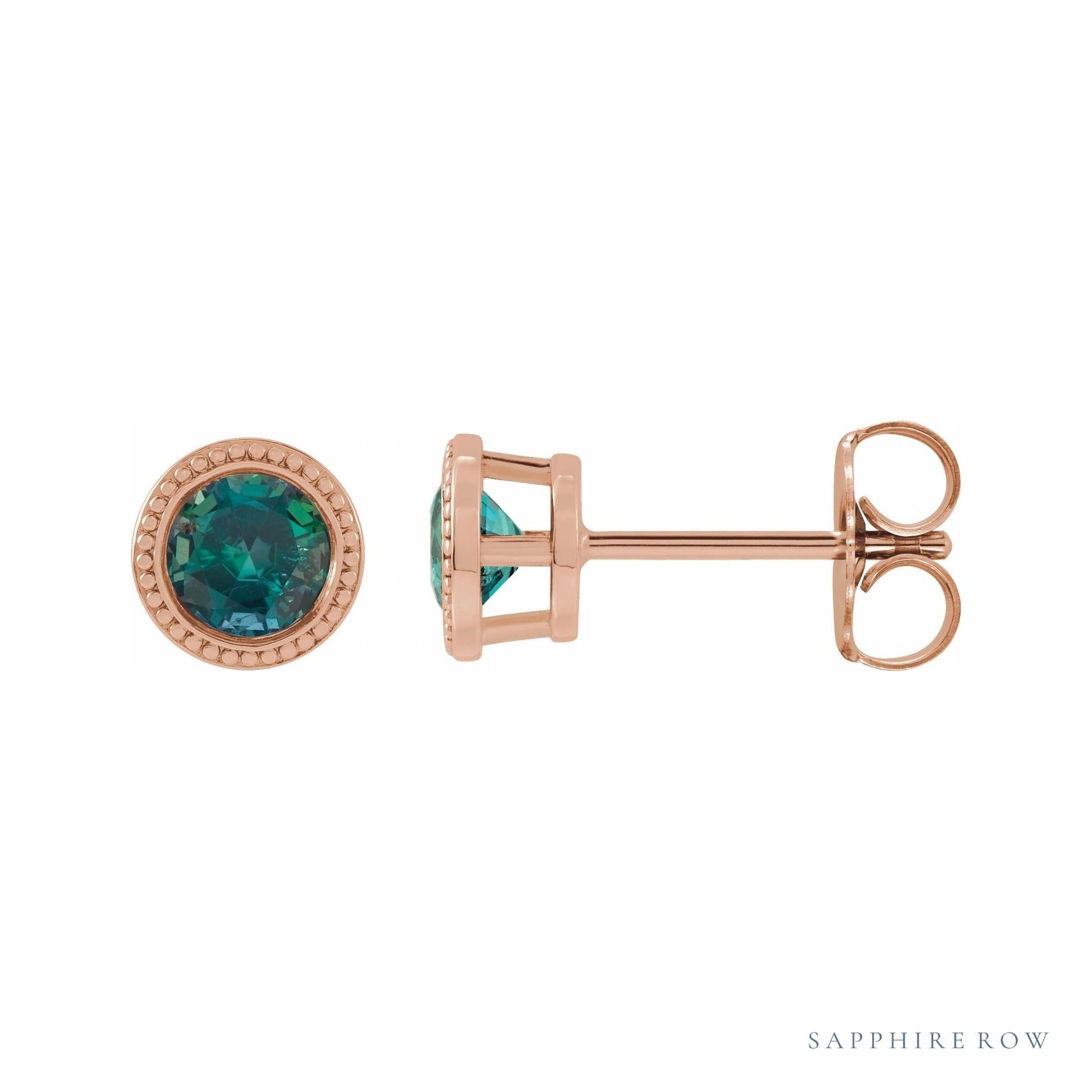 Sapphire Row Natural Bezel-Set Alexandrite Studs in Rose Gold
