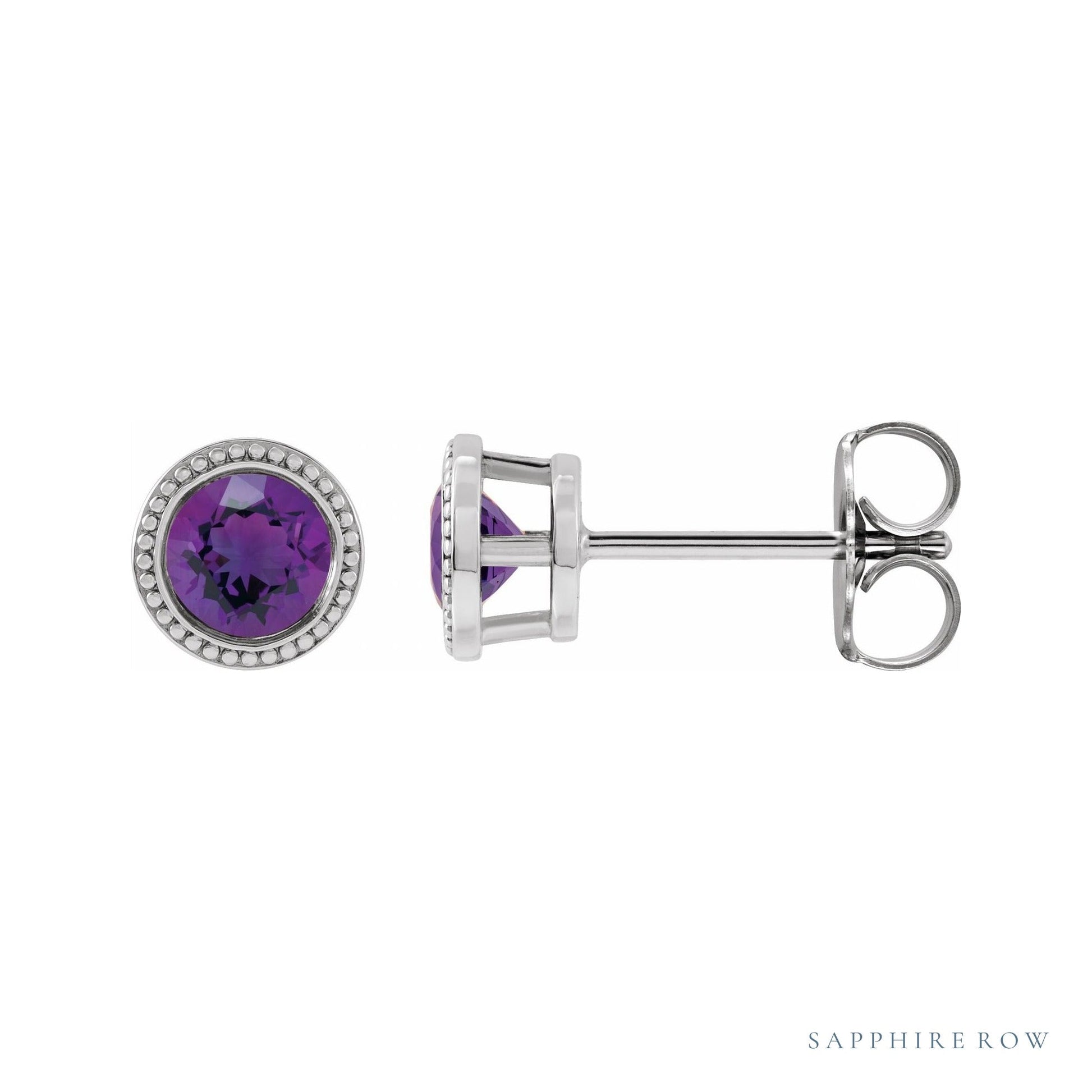 Sapphire Row Natural Bezel-Set Amethyst Studs in White Gold