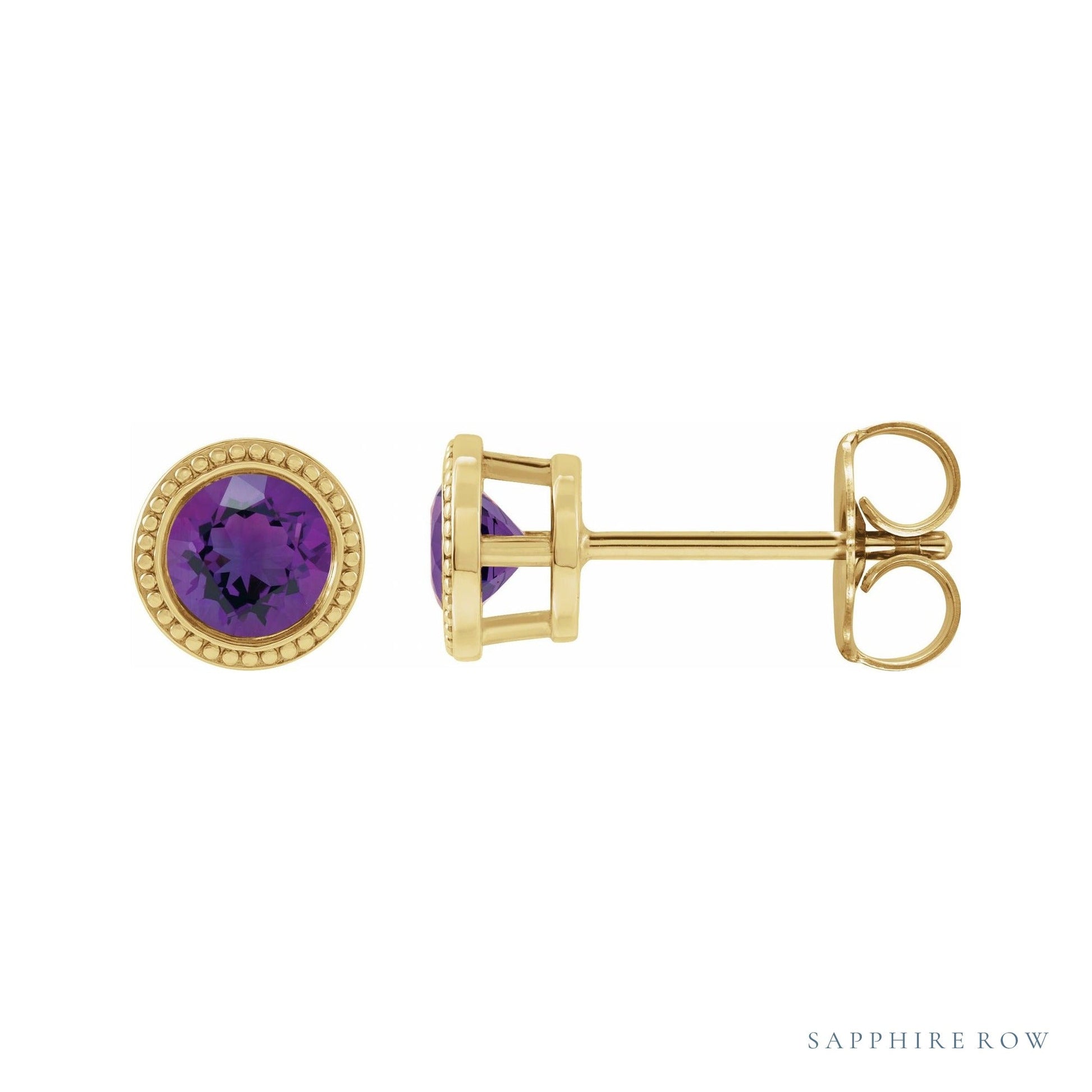 Sapphire Row Natural Bezel-Set Amethyst Studs in Yellow Gold