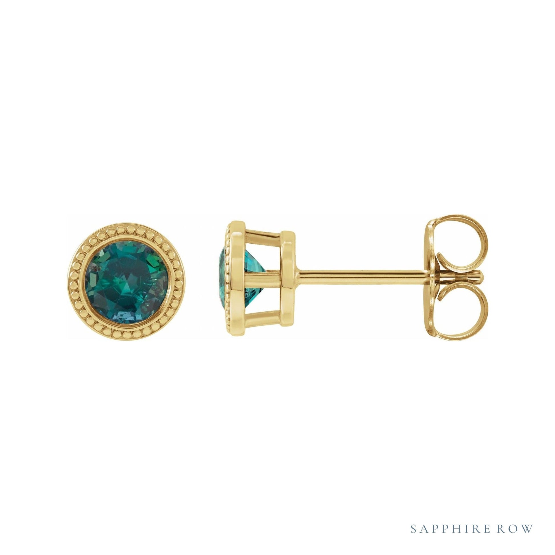 Sapphire Row Lab-Grown Bezel-Set Alexandrite Studs in Yellow Gold