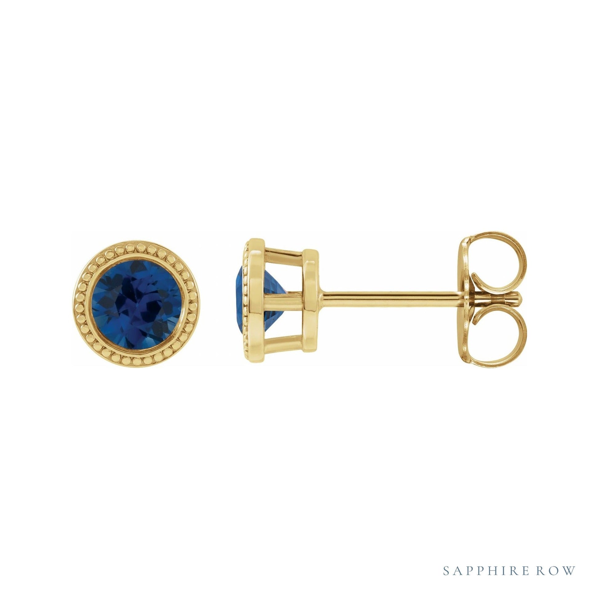 Sapphire Row Lab-Grown Bezel-Set Blue Sapphire Studs in Yellow Gold